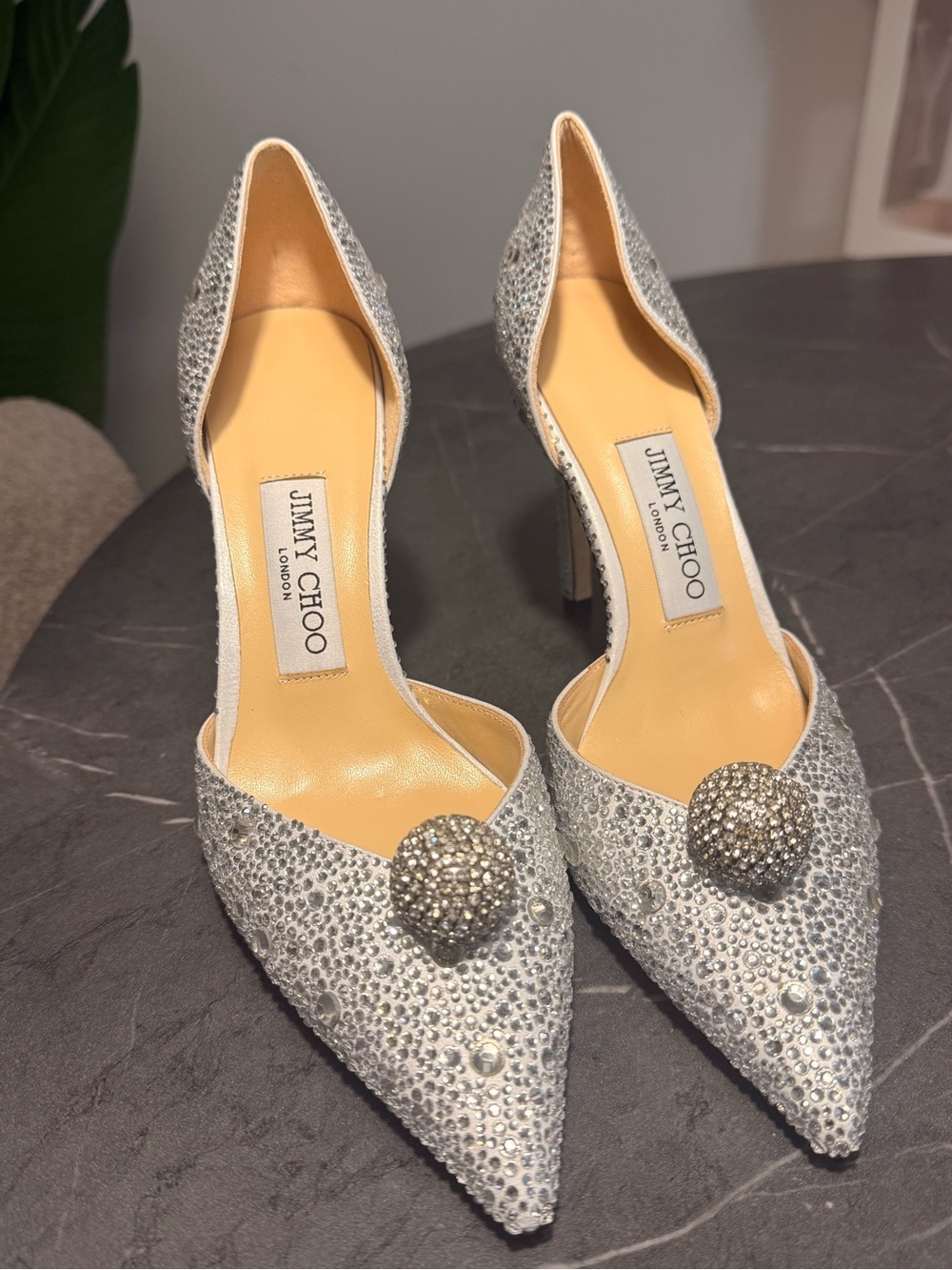 Jimmy Choo Silver Crystal-Studded Pointed D'Orsay Pumps